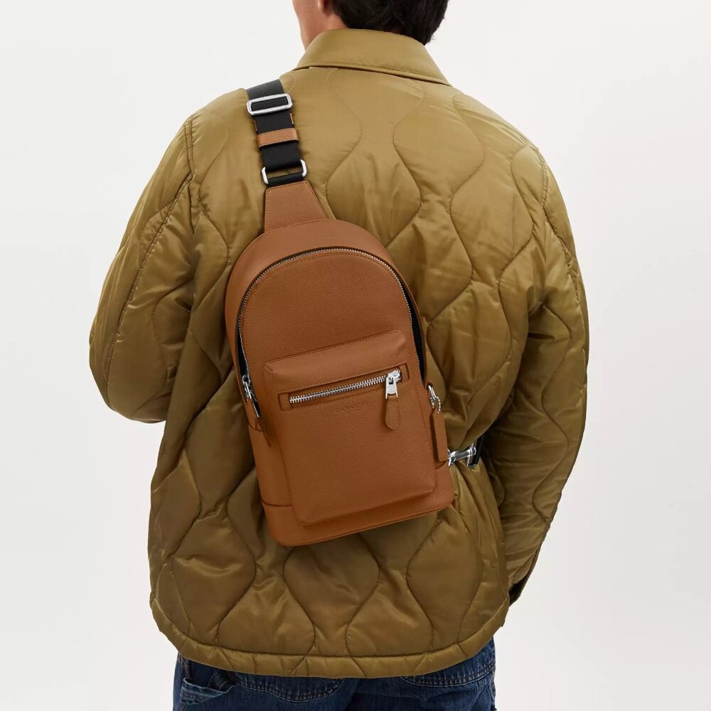 Coach Tan Leather Sling Backpack with Black Strap - Picture 2 of 9